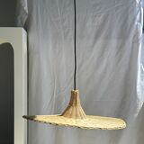 Small suspension, rattan luminaire in hat shape D:60cm
