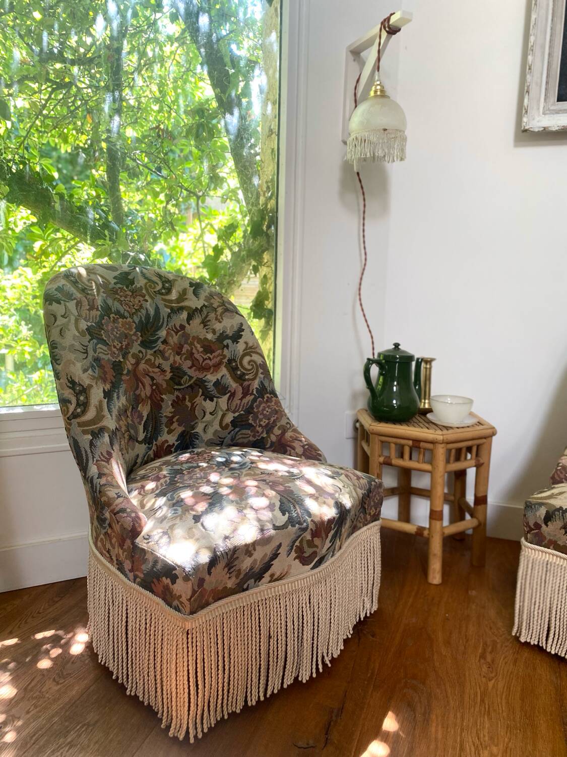 Pair of antique tapestry toad armchairs