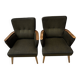 Pair of vintage wooden and fabric armchairs from the 1960s.
