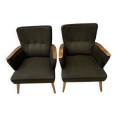 Paire de fauteuils vintage en bois et tissus 1960