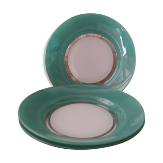 3 green Duralex hollow plates