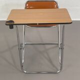Vintage folding school desk with faux leather seat