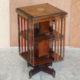 Edwardian revolving bookcase in hardwood with Sheraton inlay.
