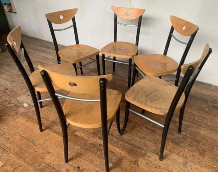 Series Set of 6 vintage bistro chairs in curved wood