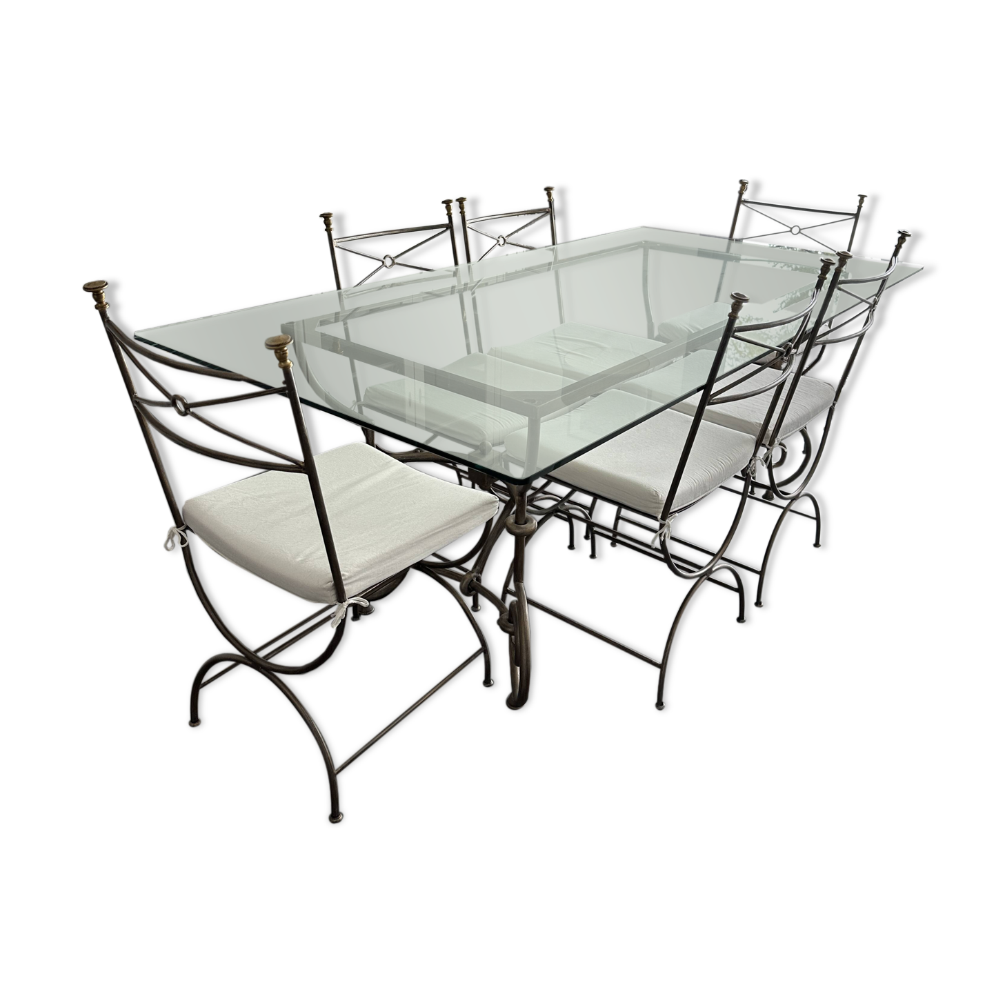 Roche Bobois glass and steel dining table and 6 chairs