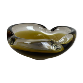 Verre de murano « ocre » 1,1kg bol coquille cendrier murano, italie, années 1970