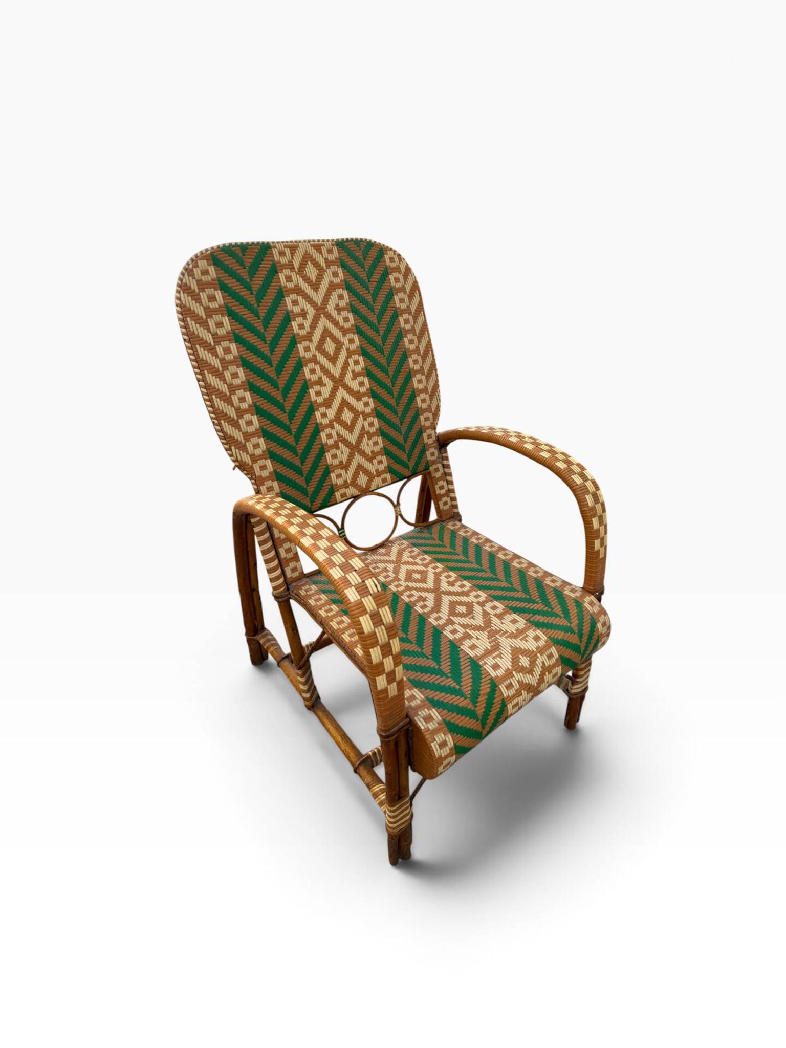 Fauteuils en rotin éclissé style Audoux Minet des années 50 F
