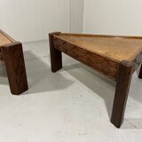Brutalist triangular shaped oak coffee side tables 1970’s