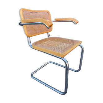 Chair Cesca model with armrests B64 in chrome and wood