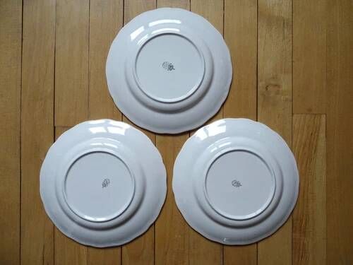 Kg luneville "réverbère" 3 flat plates earthenware hand-painted flowers ø25.5 cm