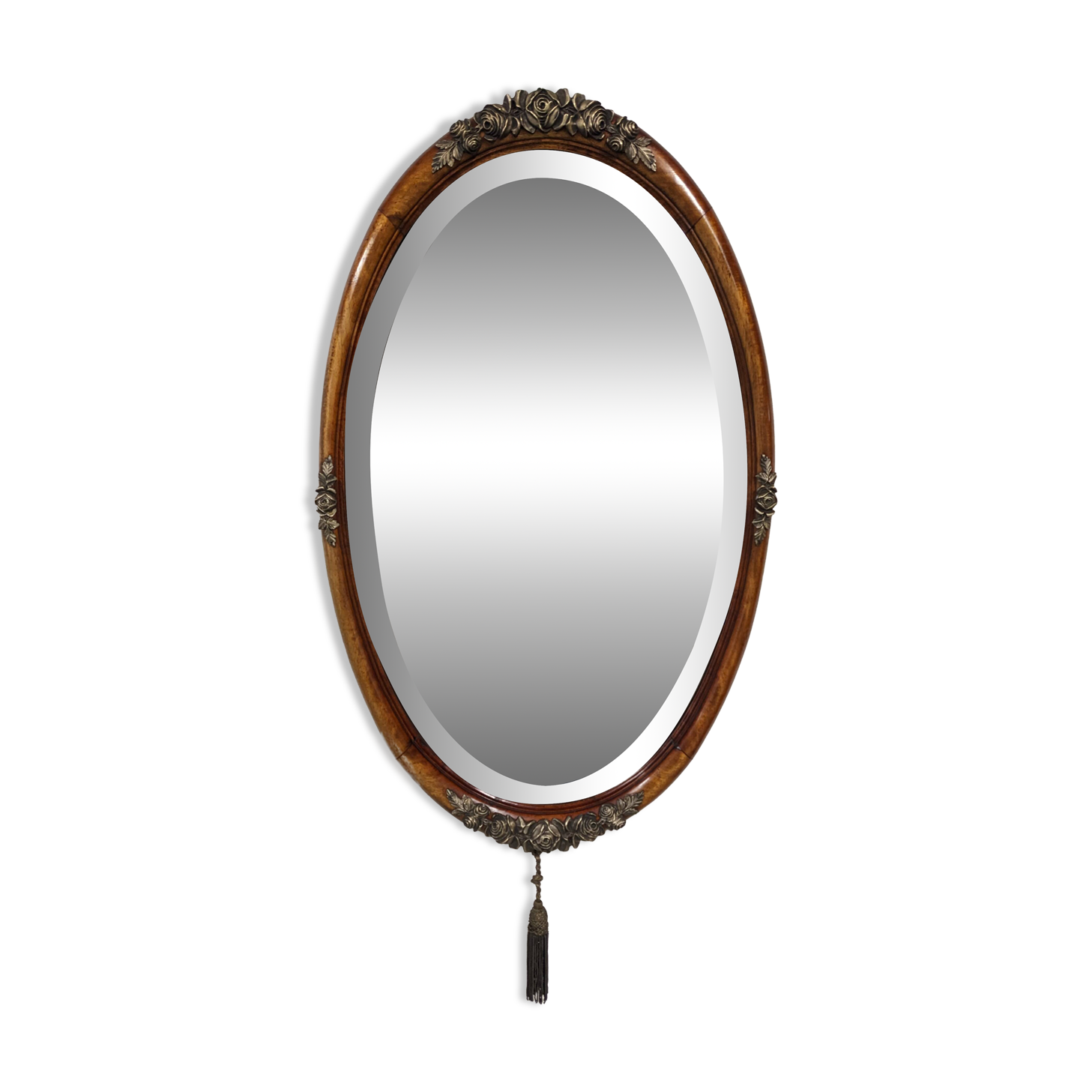 Art Deco Flamed Mahogany Oval Mirror Circa 1910