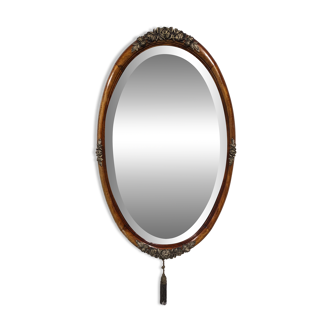 Art Deco Flamed Mahogany Oval Mirror Circa 1910