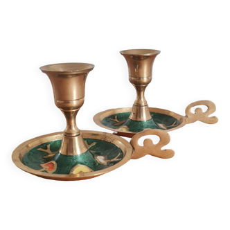 Pair of gilded brass candle holders