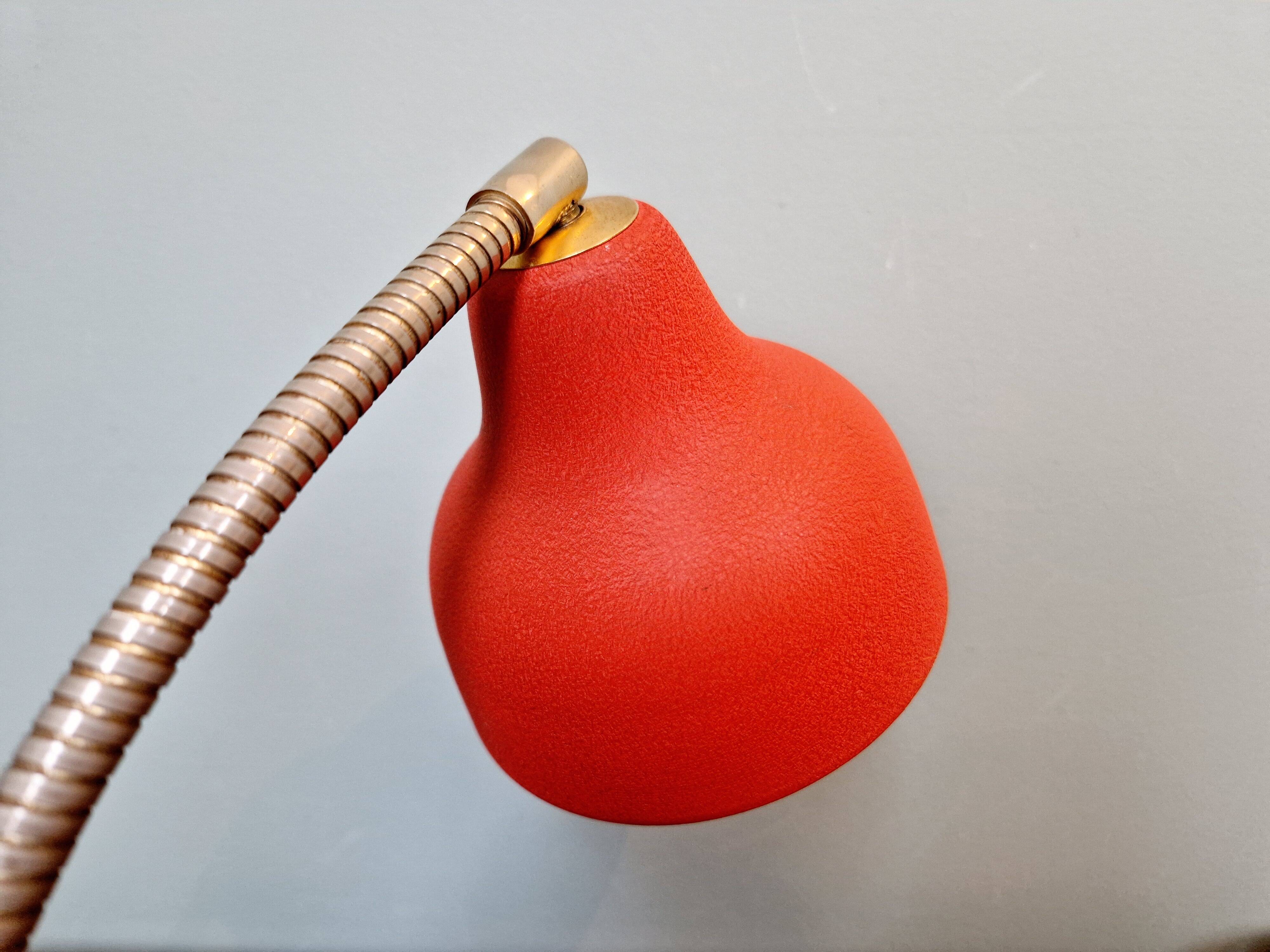Vintage articulated desk lamp in red lacquered metal, 1950s