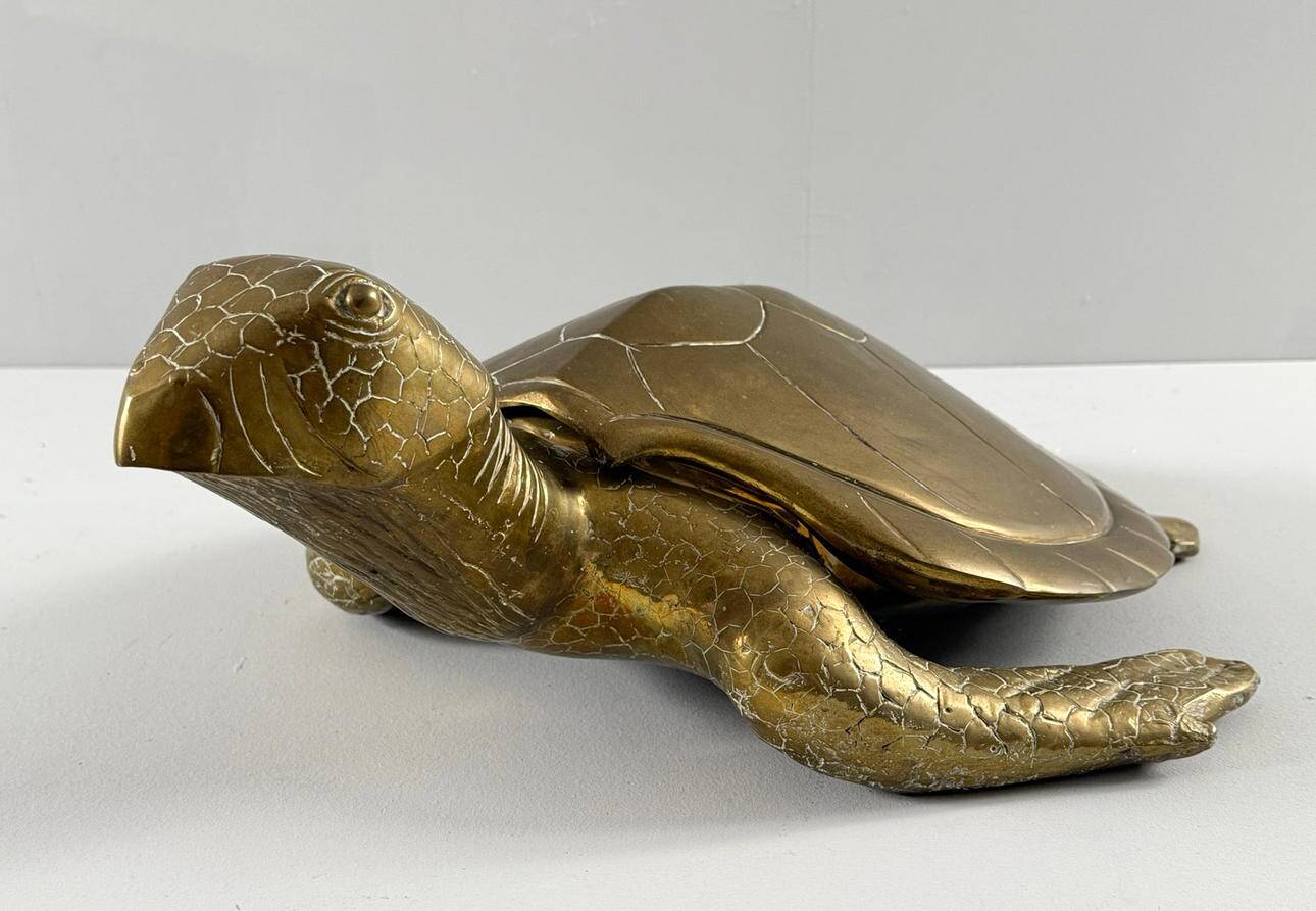 Hollywood Regency, brass turtle sculpture/box, France, 1970s