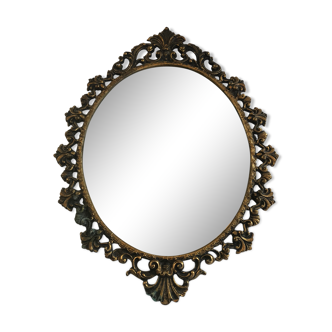 Former mirror gold bronze medallion - glass beveled vintage decoration
