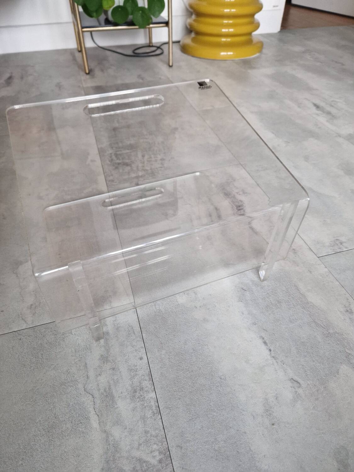 Vintage David Lange plexiglass magazine rack