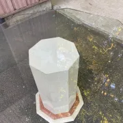 Octagonal dining table, vintage 1980s design in marble and glass.