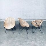 Mid-Century Modern Design Egg Basket Wicker Chairs, Italy, 1950s, Set of 3