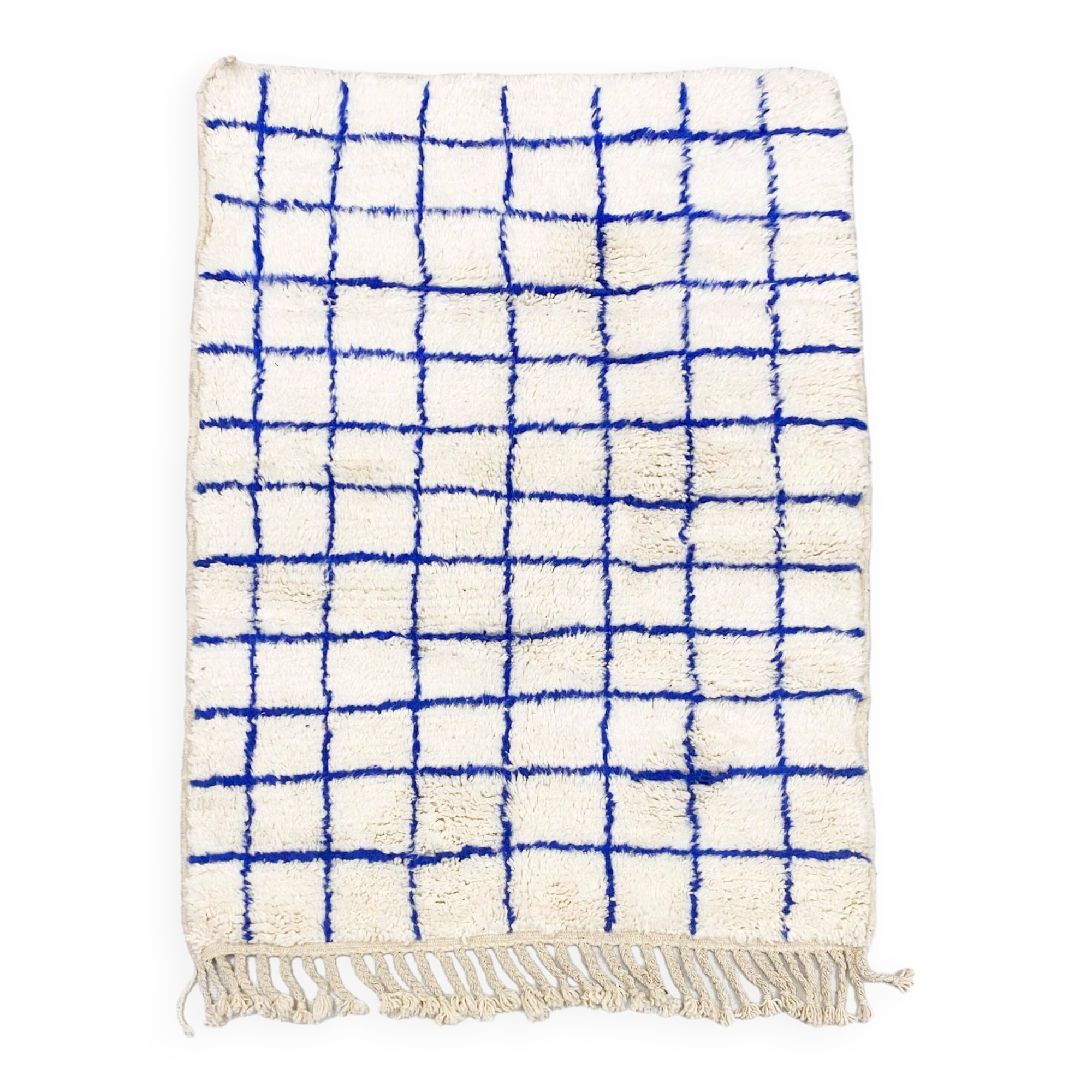 Moroccan Berber carpet Beni Ouarain with majorelle blue checks 1.5x1.10m
