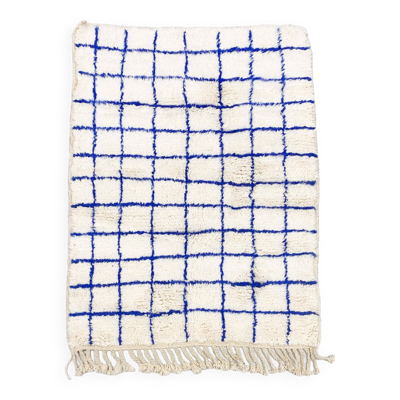 Tapis berbère marocain beni Ouarain à carreaux bleu majorelle 1,5x1,10m