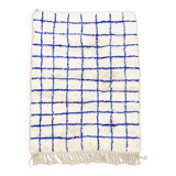 Moroccan Berber carpet Beni Ouarain with majorelle blue checks 1.5x1.10m