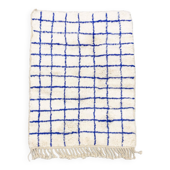 Moroccan Berber carpet Beni Ouarain with majorelle blue checks 1.5x1.10m