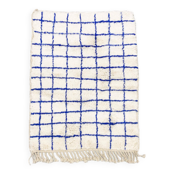 Tapis berbère marocain beni Ouarain à carreaux bleu majorelle 1,5x1,10m