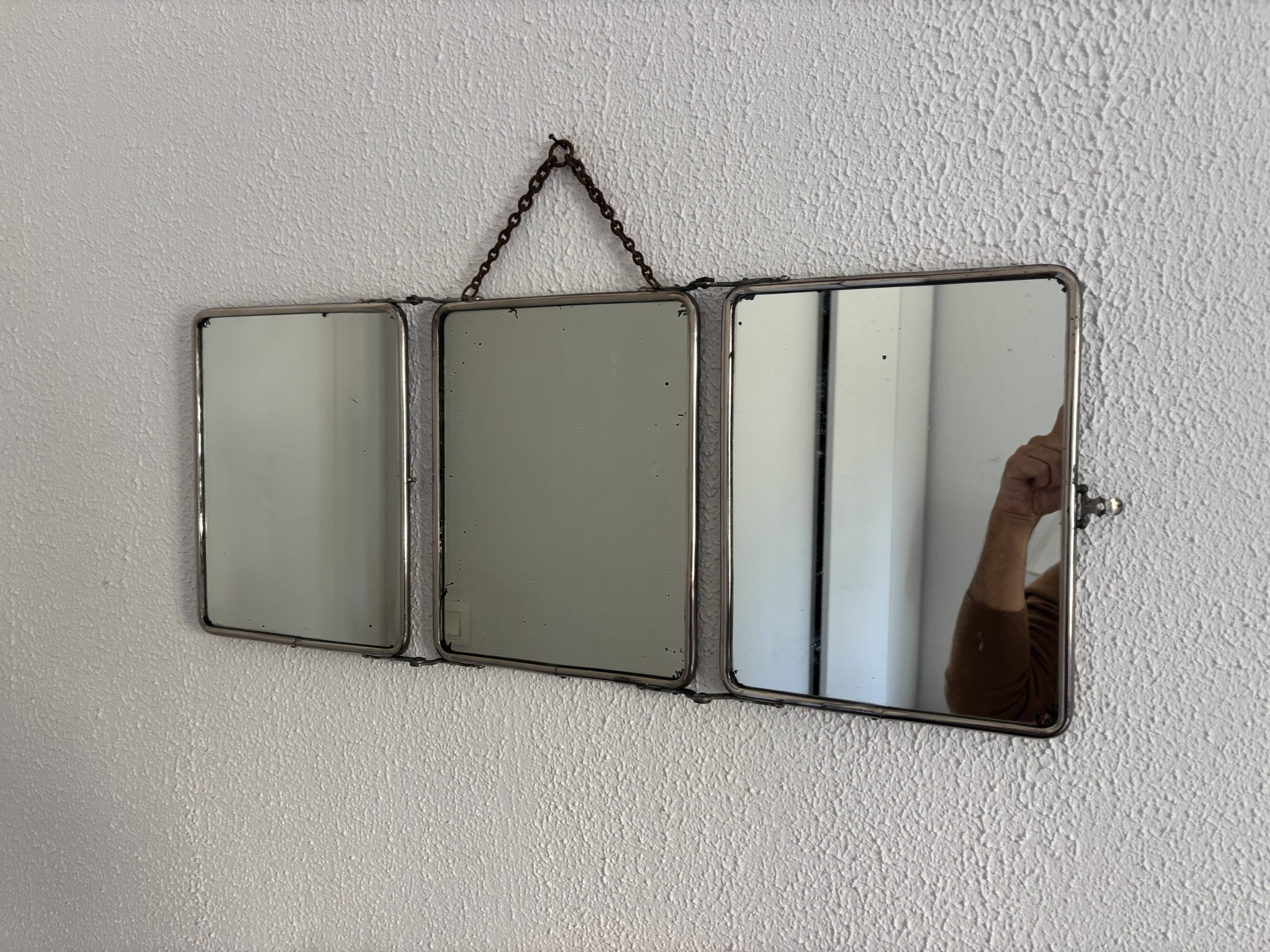 Vintage 1930s triptych barber mirror registered G.B Paris - 28 x 69 cm