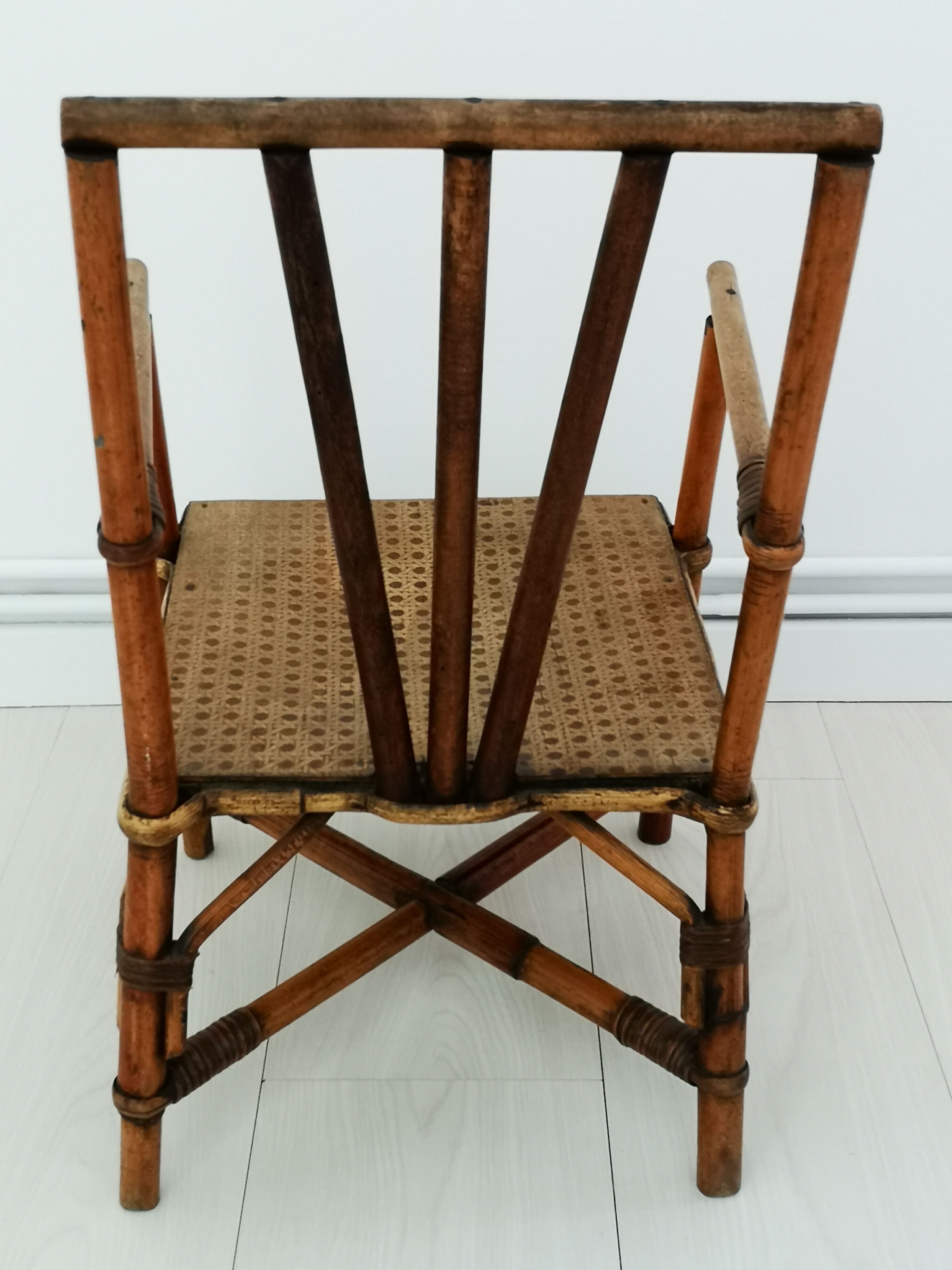 Wooden and rattan child armchair
