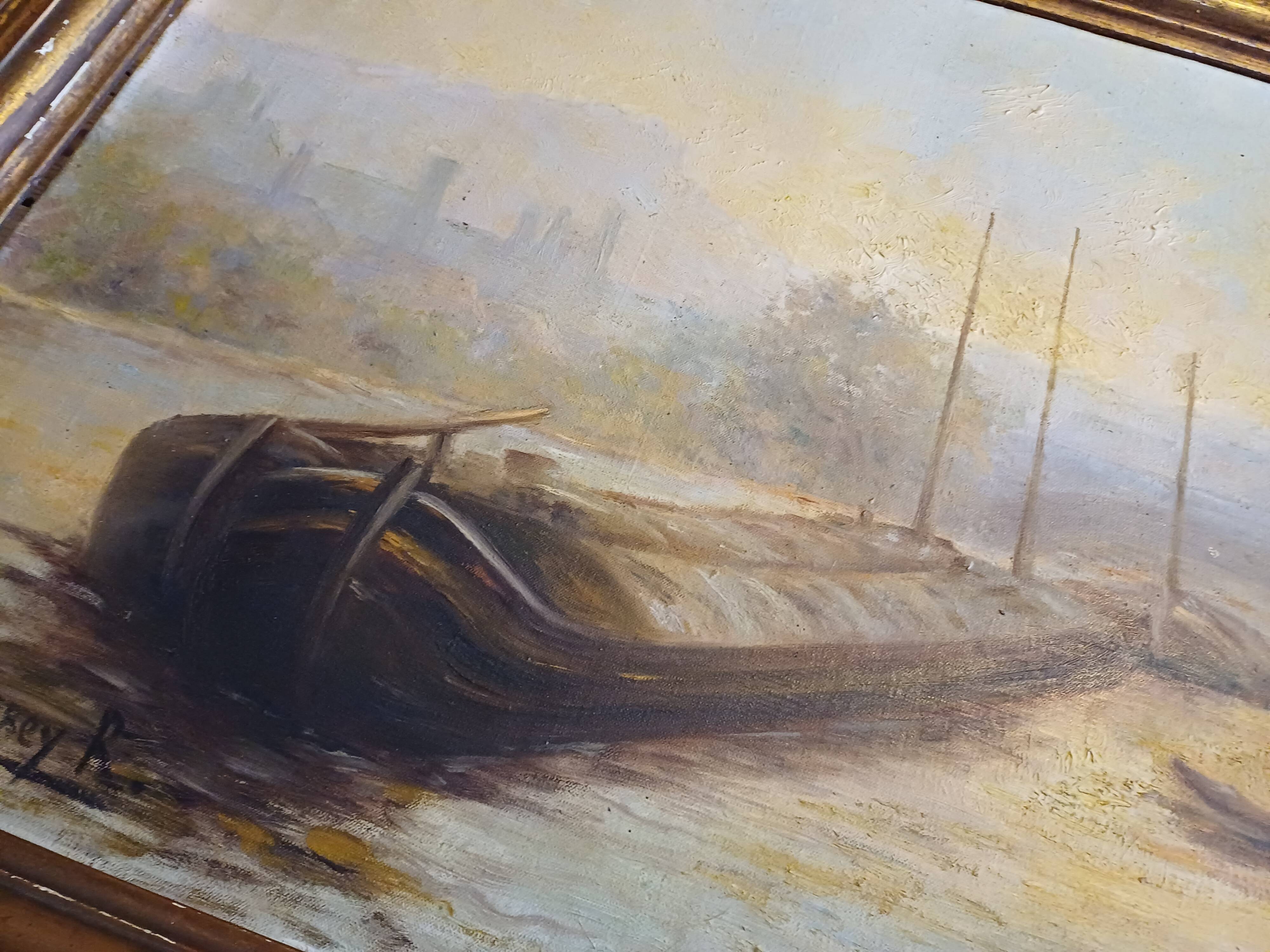Oil on Canvas 19th Yvonac Annurey R "Barge"