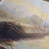 Oil on Canvas 19th Yvonac Annurey R "Barge"