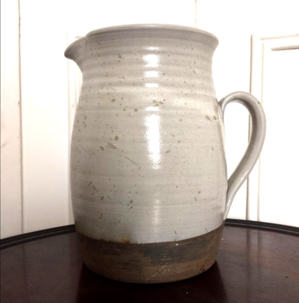 Enamelled sandstone jug signed vintage