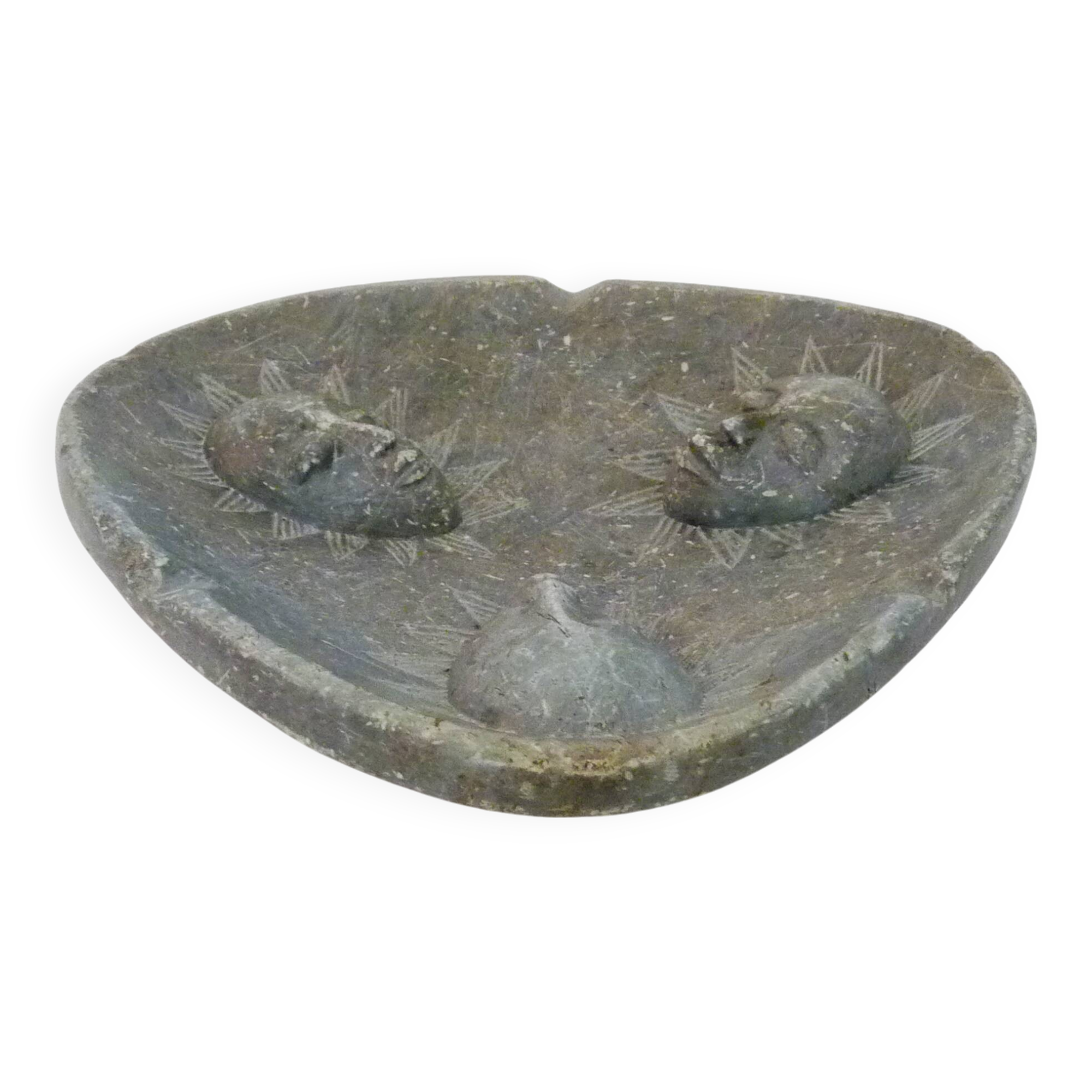 Vintage 3-faced sun soapstone decorative ashtray