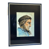 Portrait d’un vieux marin signé Arlo, aquarelle