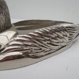 Foie gras dish in silver metal, duck décor