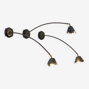 Set of three vintage ‘brutalist flower’ bronze wall lamps