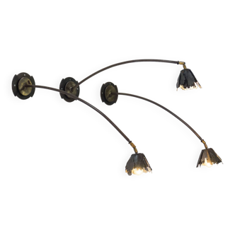 Set of three vintage ‘brutalist flower’ bronze wall lamps