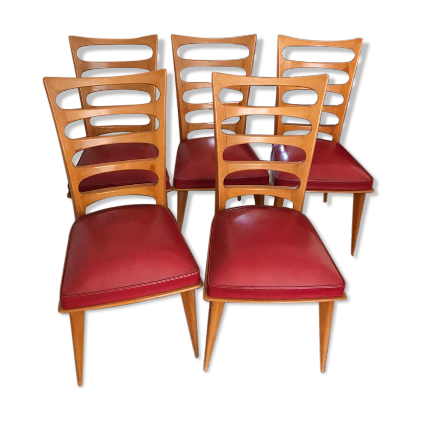 Vintage Cherry Chairs Sitting Faux Red Leather Selency