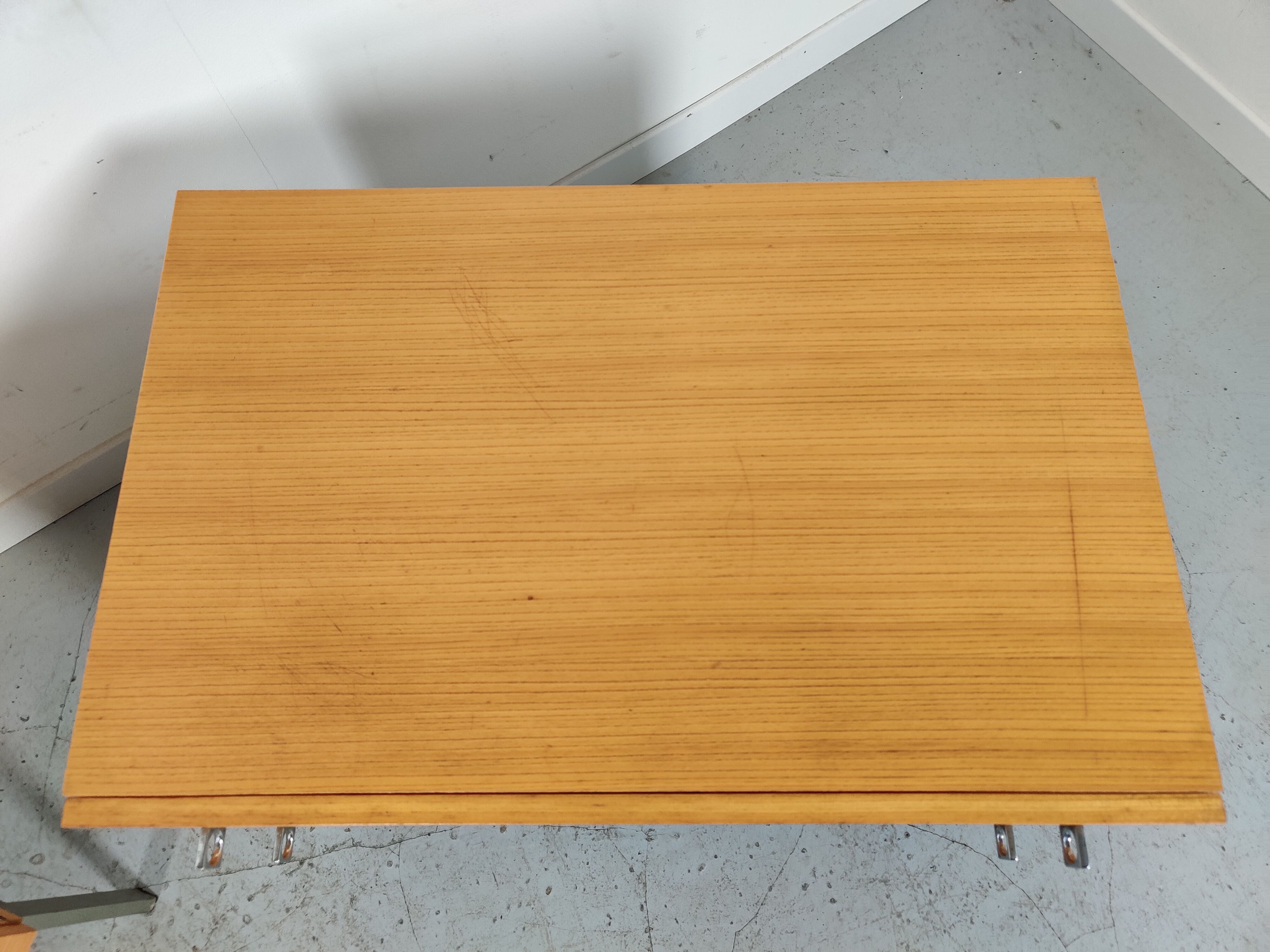 Pair of Scandinavian bedside tables, wood and metal 60s