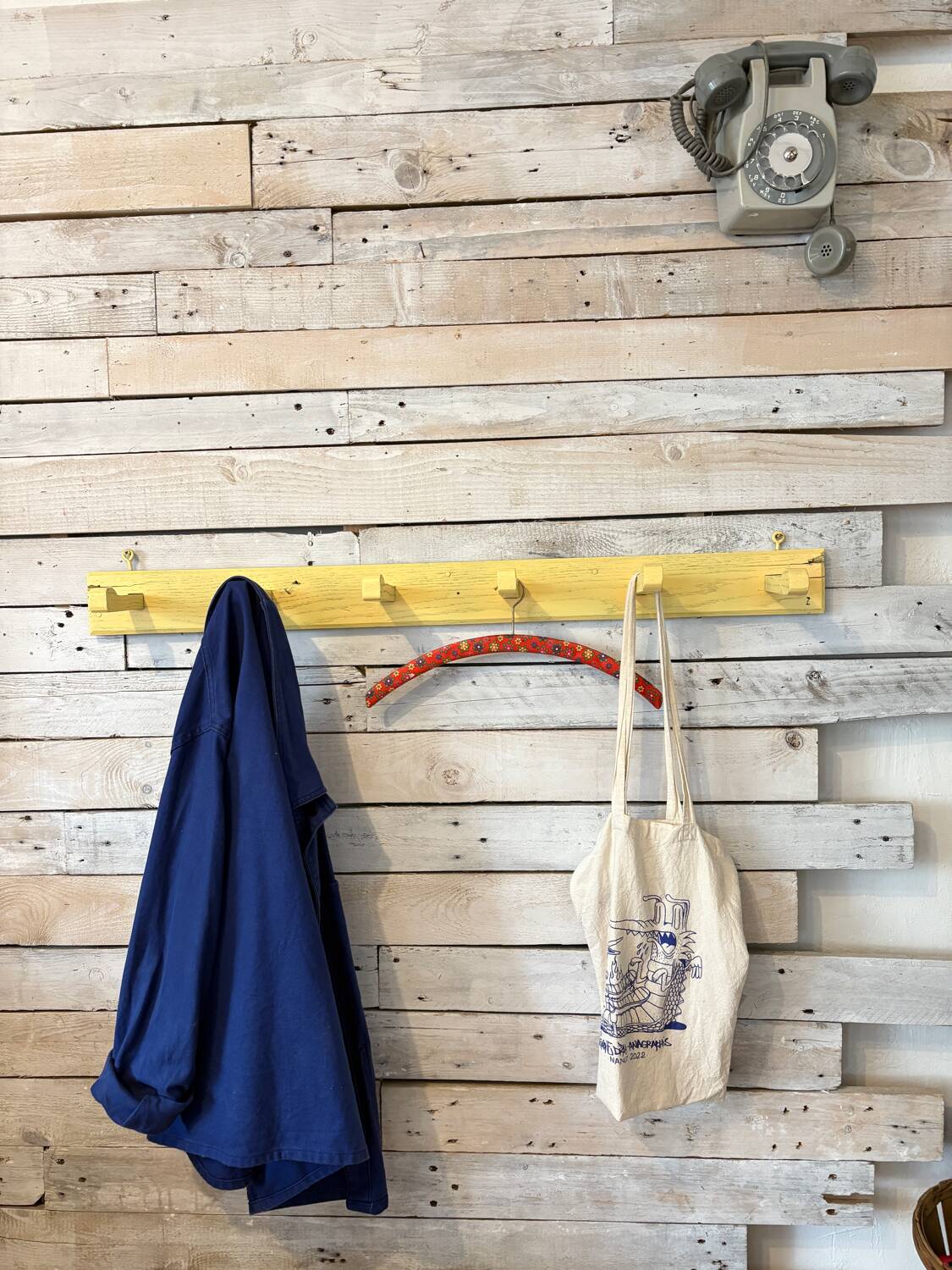 Antique lemon yellow coat hook