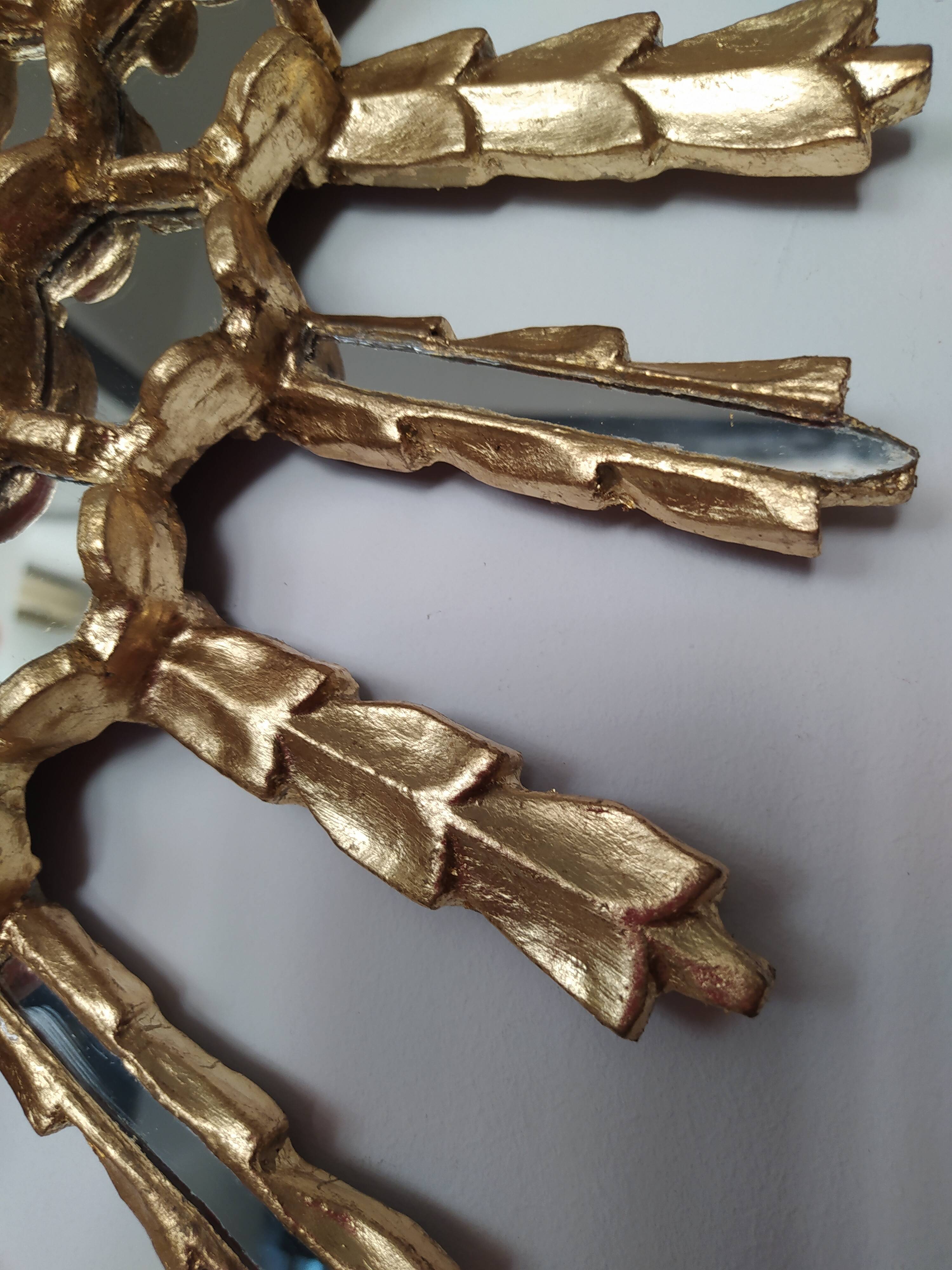 Golden wooden sun mirror 65x75cm