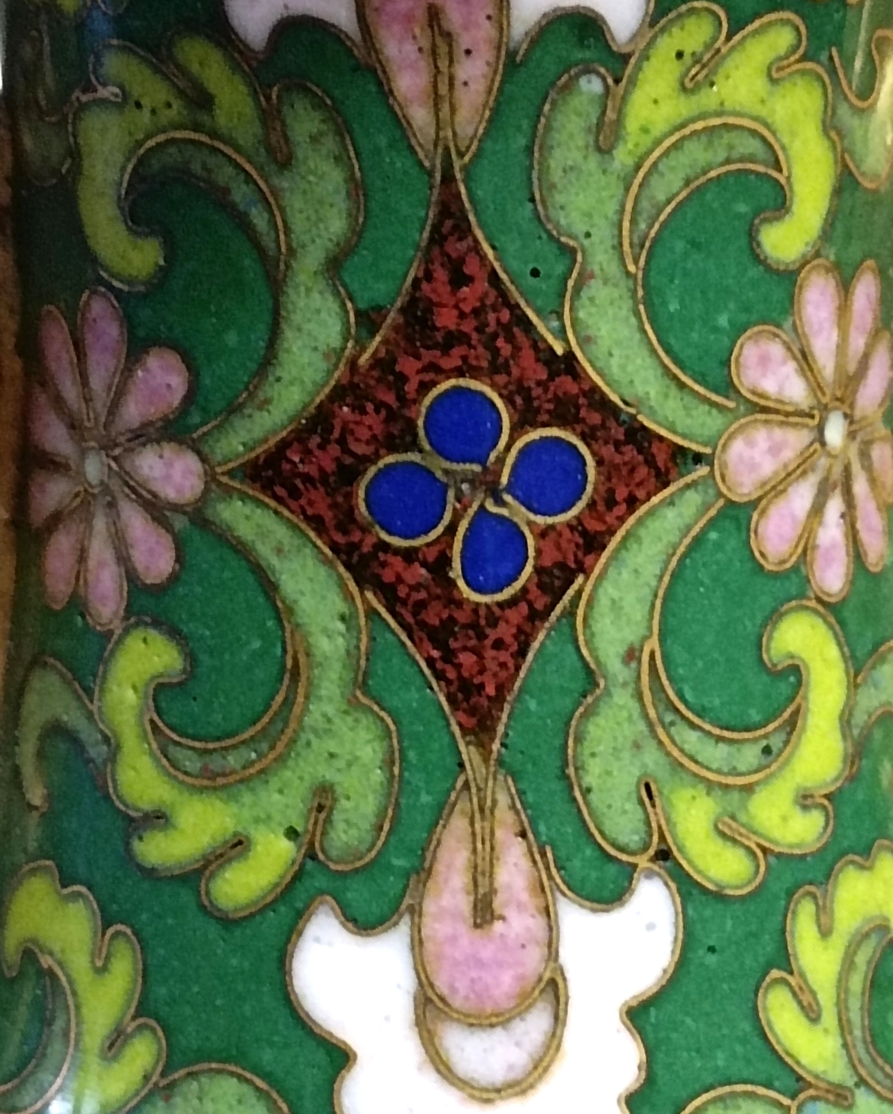 Pair of Asian enamel cloisonné vases