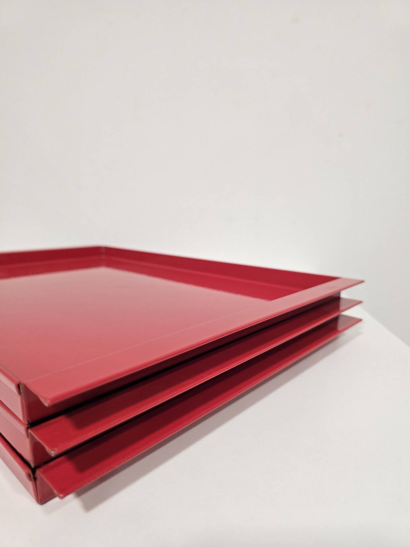 Vintage Italian Red Metal Trays / Mid-Century Modern Decorative Servin