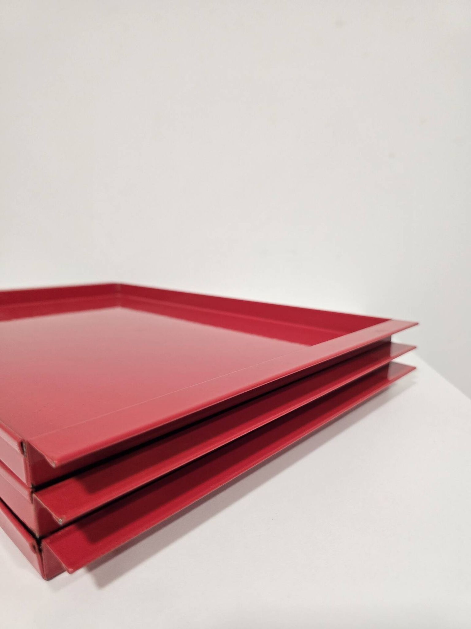 Vintage Italian Red Metal Trays / Mid-Century Modern Decorative Servin