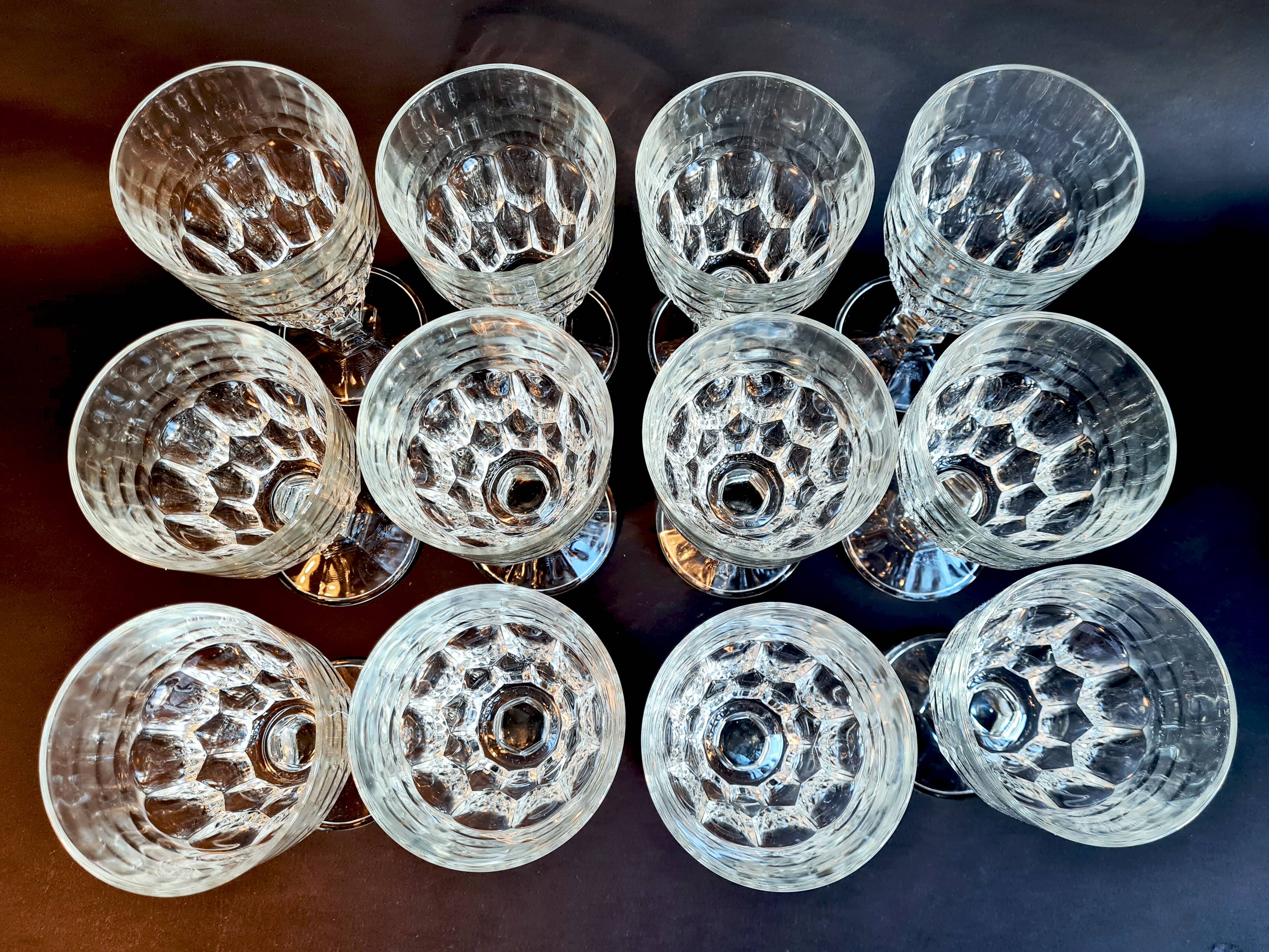 12 large stemmed glasses, vintage