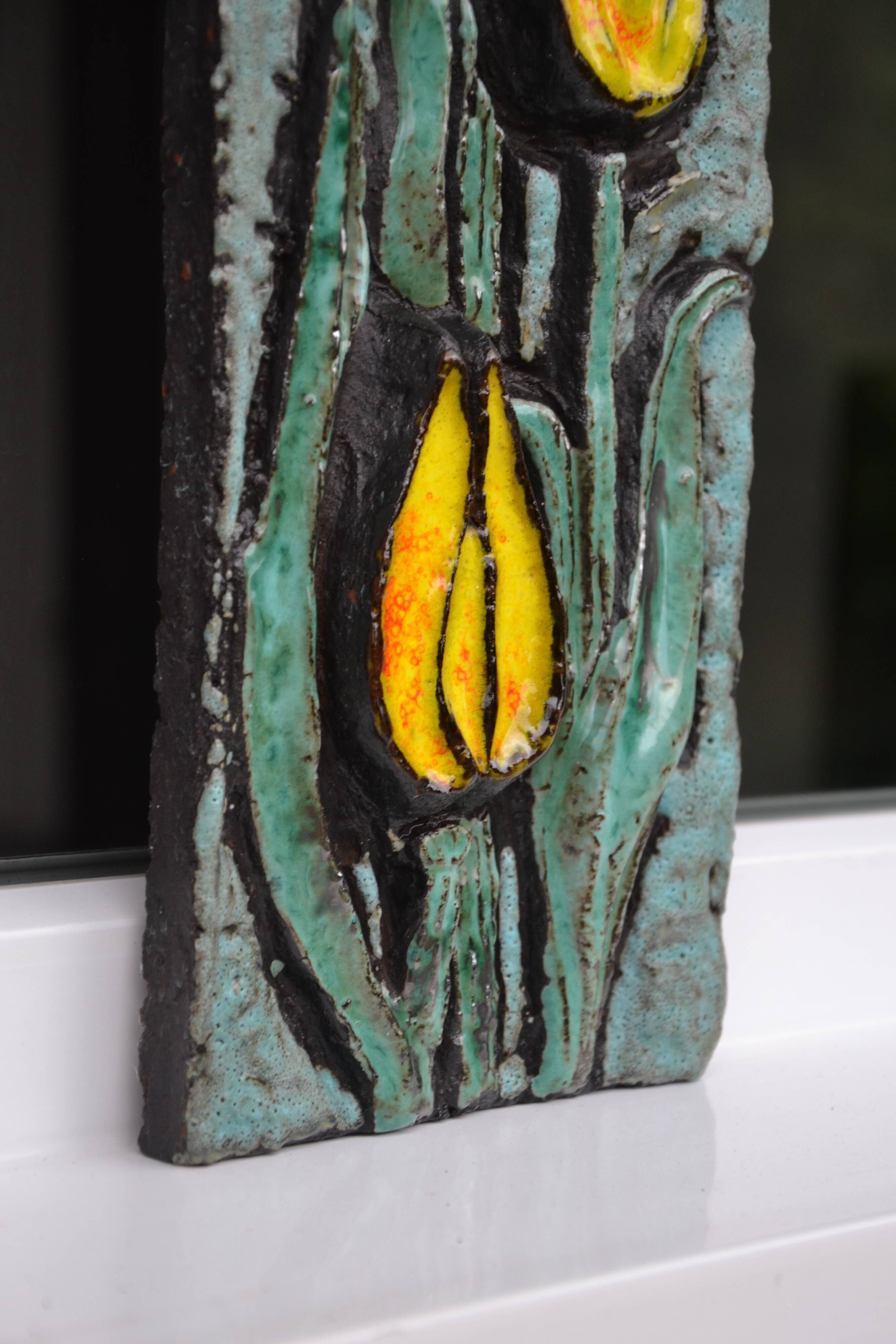 Plaque en céramique décor floral Ruscha