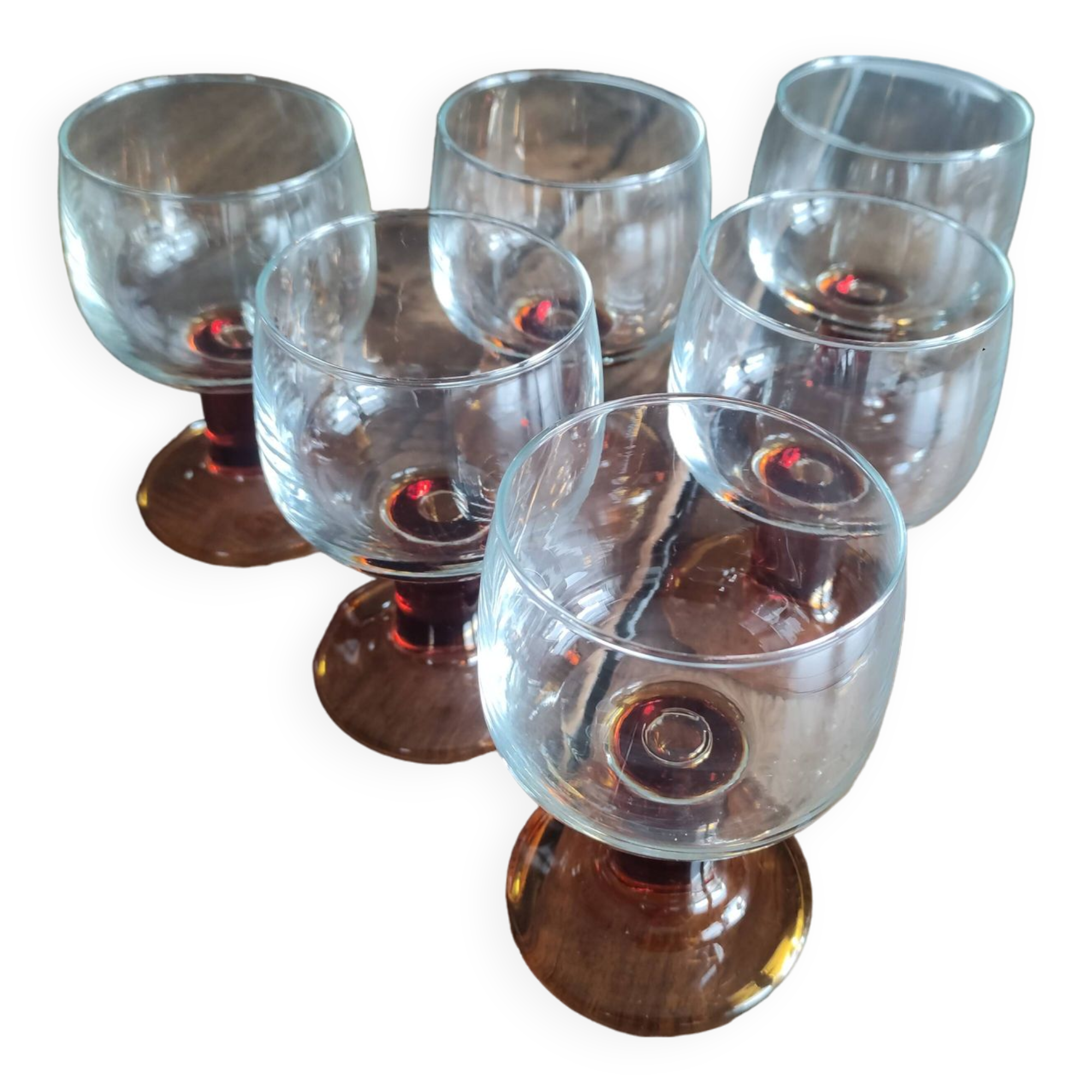 Lot de 6 verres ballon vintages pied épais ambré