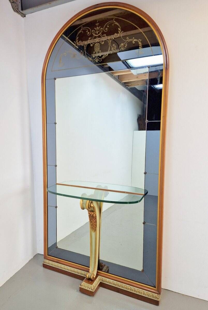Vintage Floor Mirror with Console Table from Cristal Art, Italy, 1960s