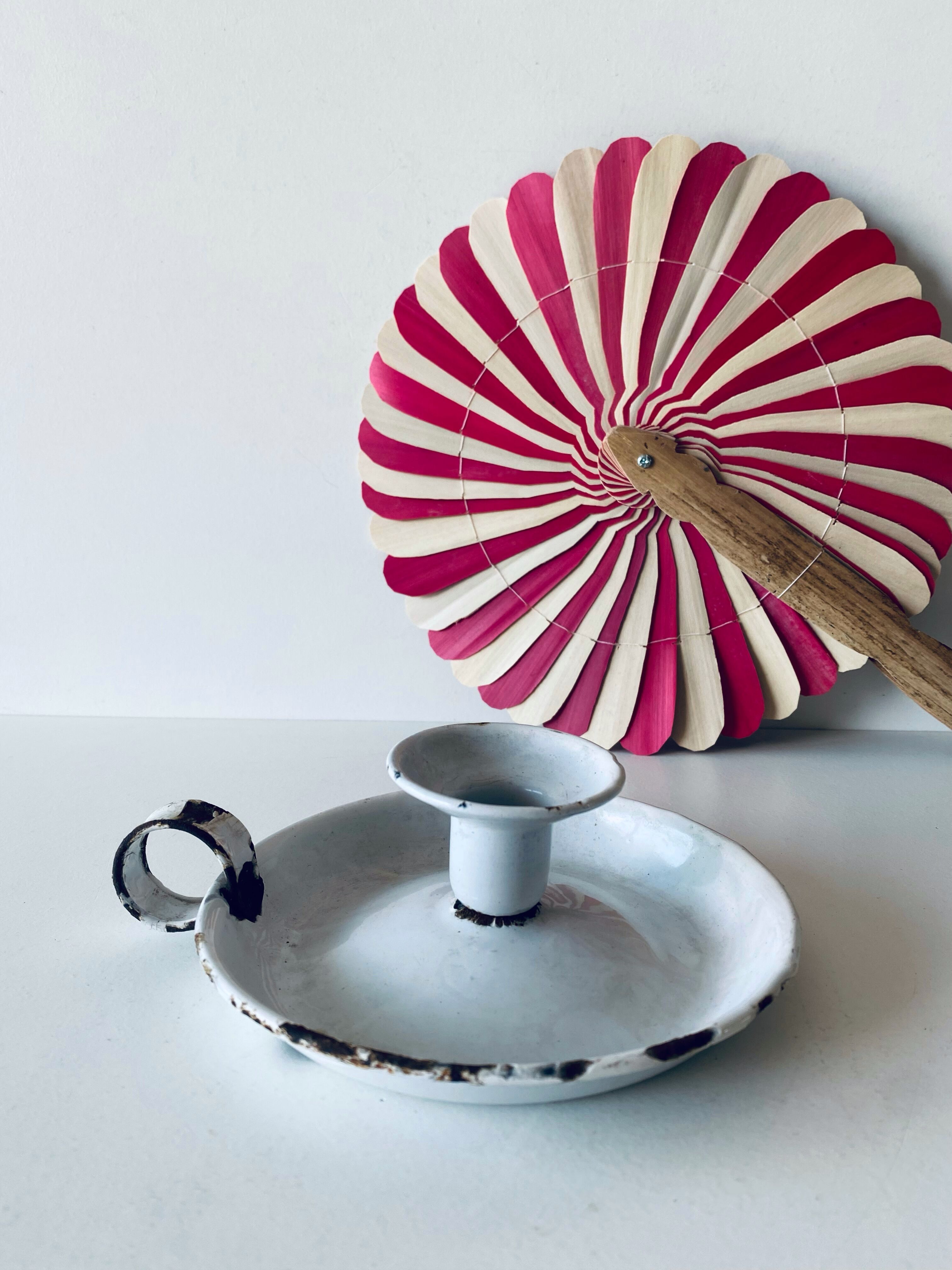 White enamelled candle holder